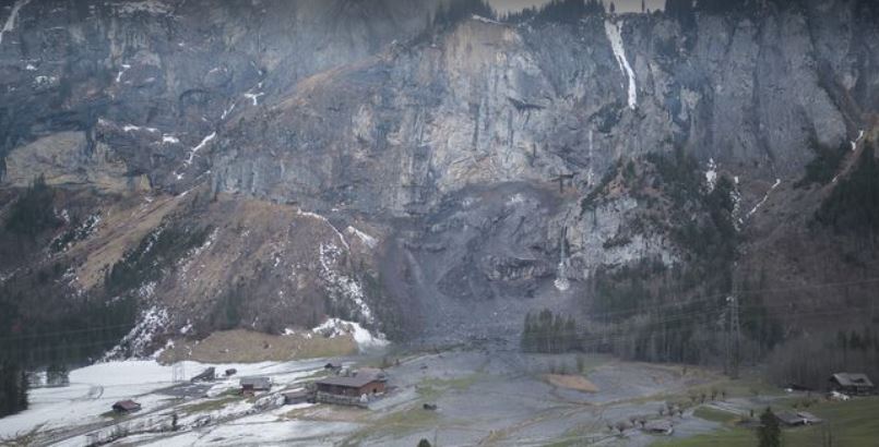 The site of the 23 February 2023 rockfall at Kandersteg in Switzerland. 