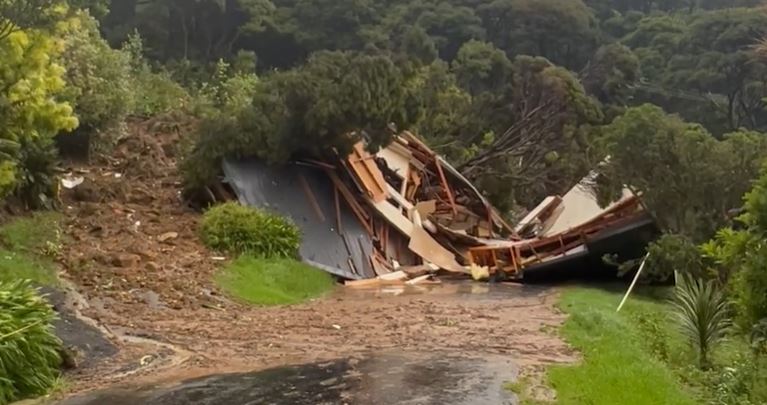 The aftermath of a landslide in Karekare in New Zealand, which destroyed five houses. 