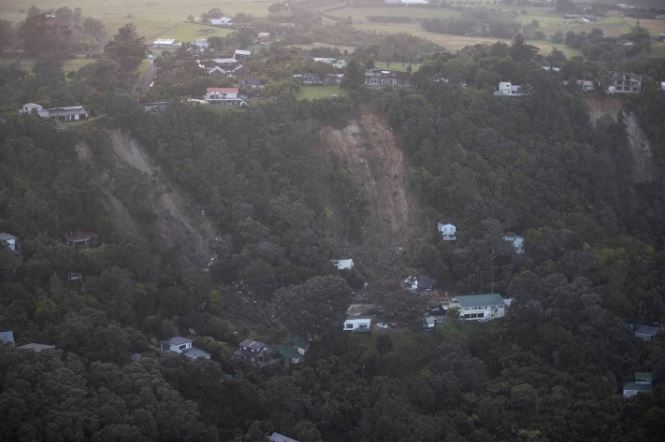 The aftermath of the landslides at Muriwai. 