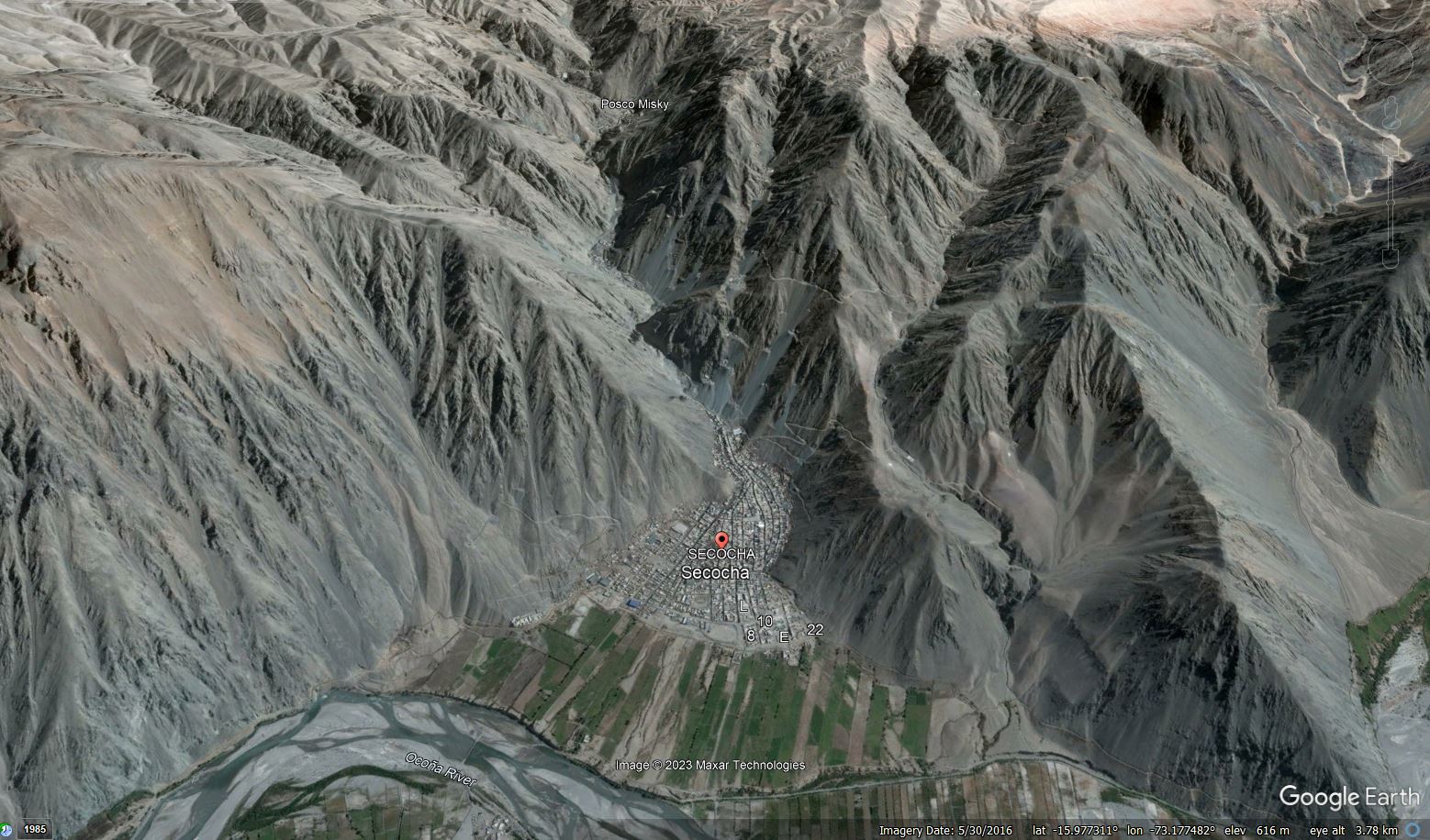 Google Earth image of Secocha in Peru.