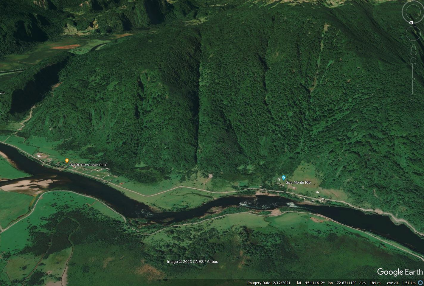 Google Earth image of the site of the large debris flow close to Lago Riesco in Chile on 11 March 2023. 