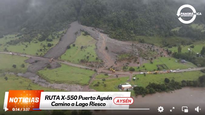 The aftermath of the large debris flow close to Lago Riesco in Chile on 11 March 2023. 