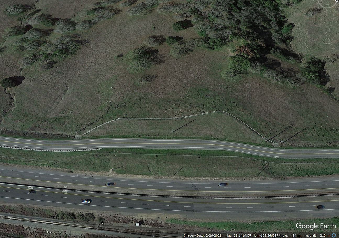 Google Earth image of the site of the landslide at Novato, California.