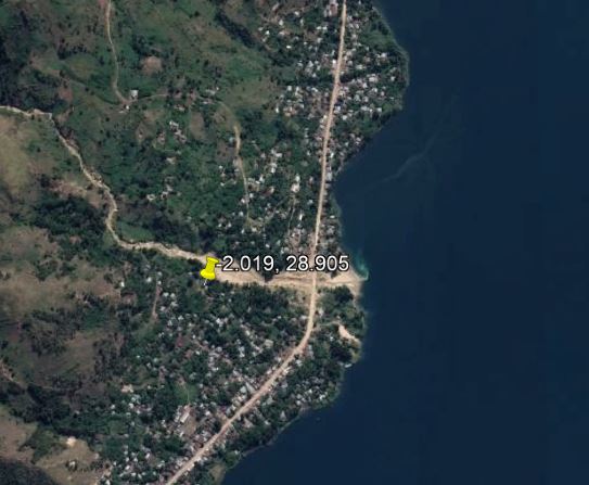 Google Earth image from 2019 showing the site of the Lake Kivu landslides at Chabondo.