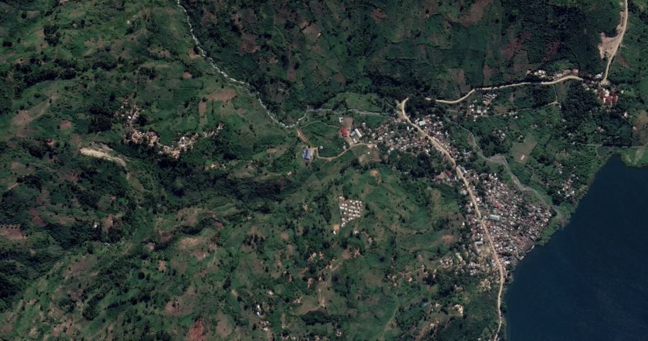 Google Earth image from 2019 showing the site of the Lake Kivu landslides at Nyabibwe.