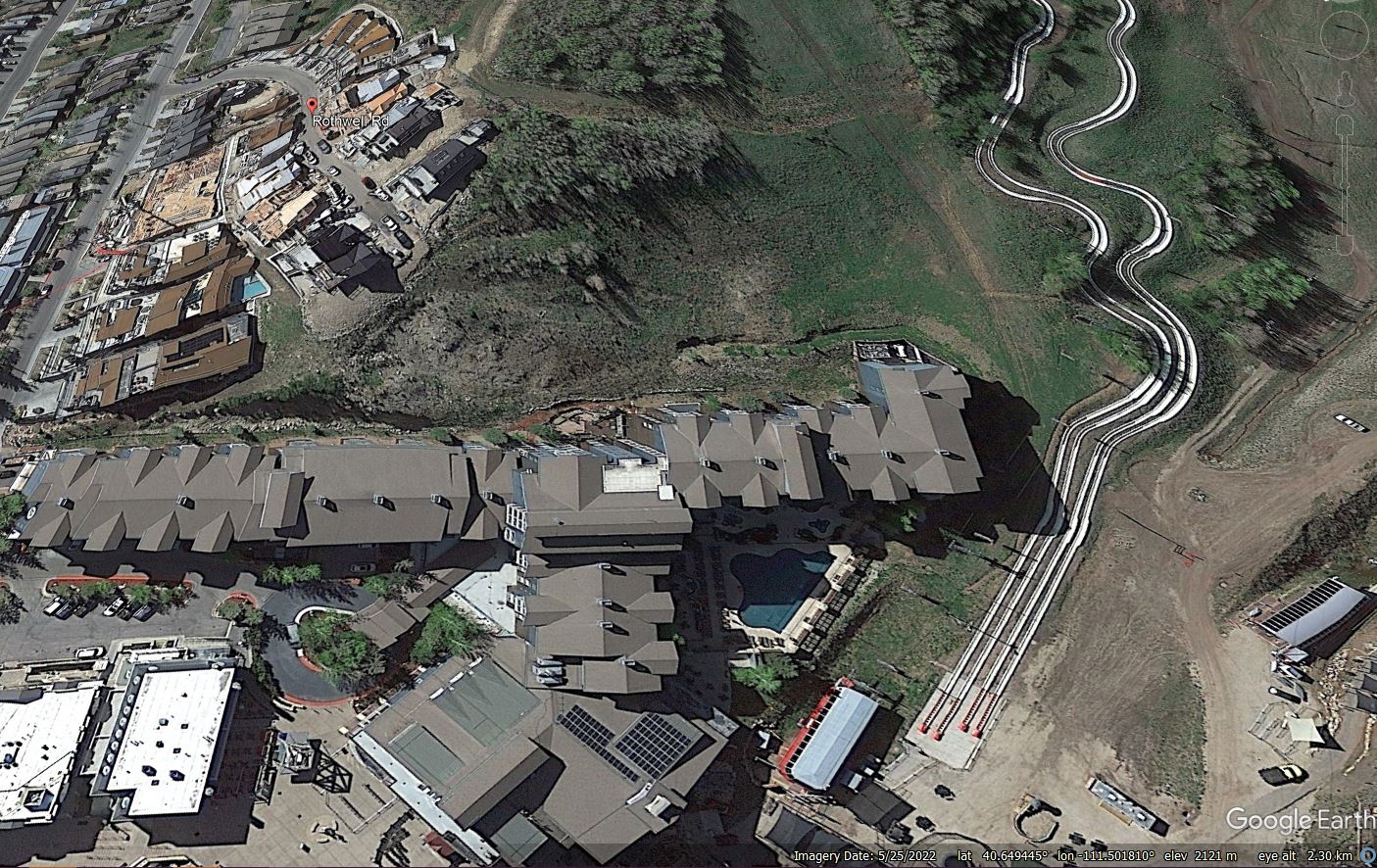 Google Earth image from 2022 showing the site of the 30 April 2023 landslide at Park City in Utah.