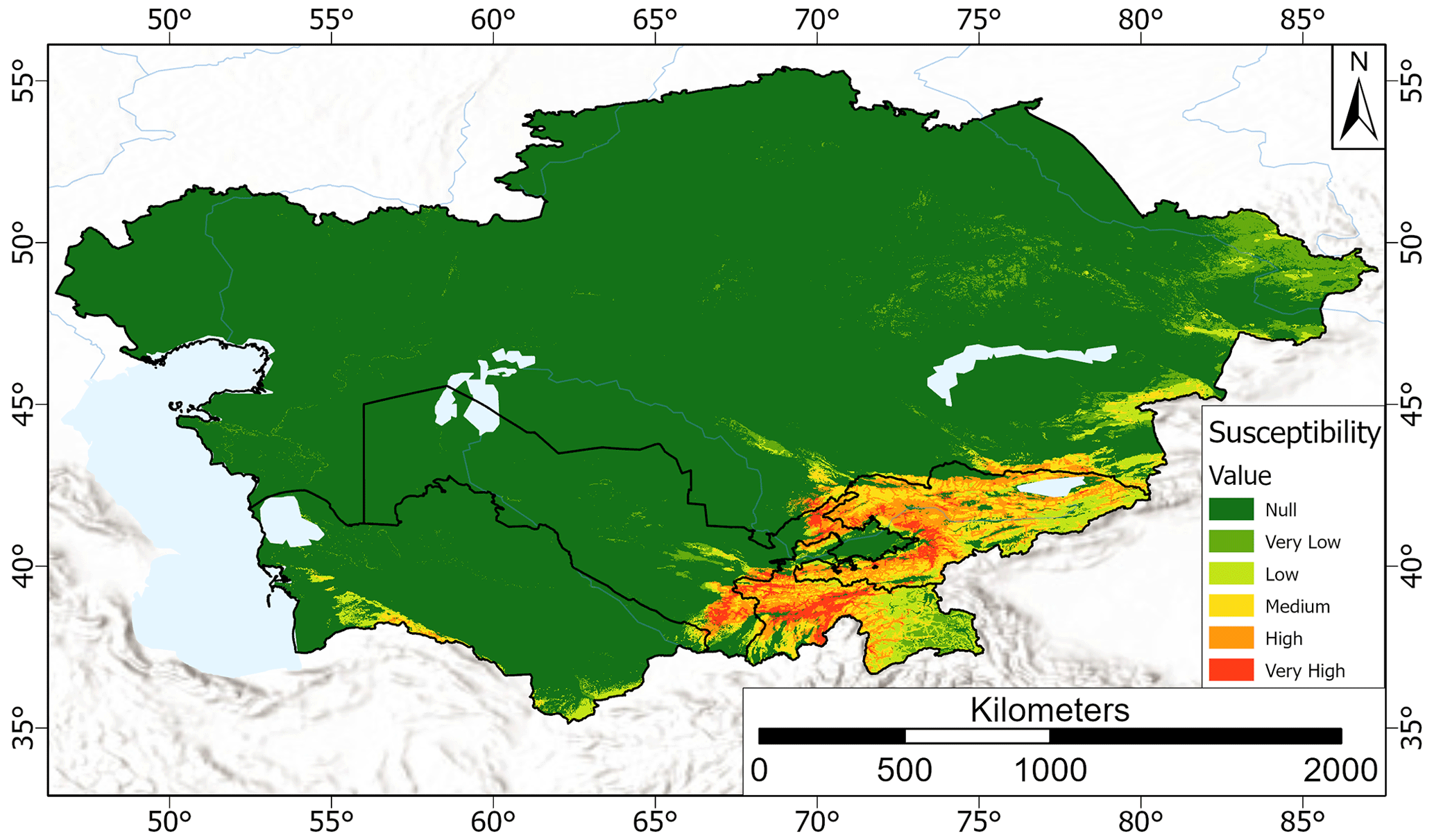 The landslide susceptibility map of Rosi et al. (2023) for Central Asia. 