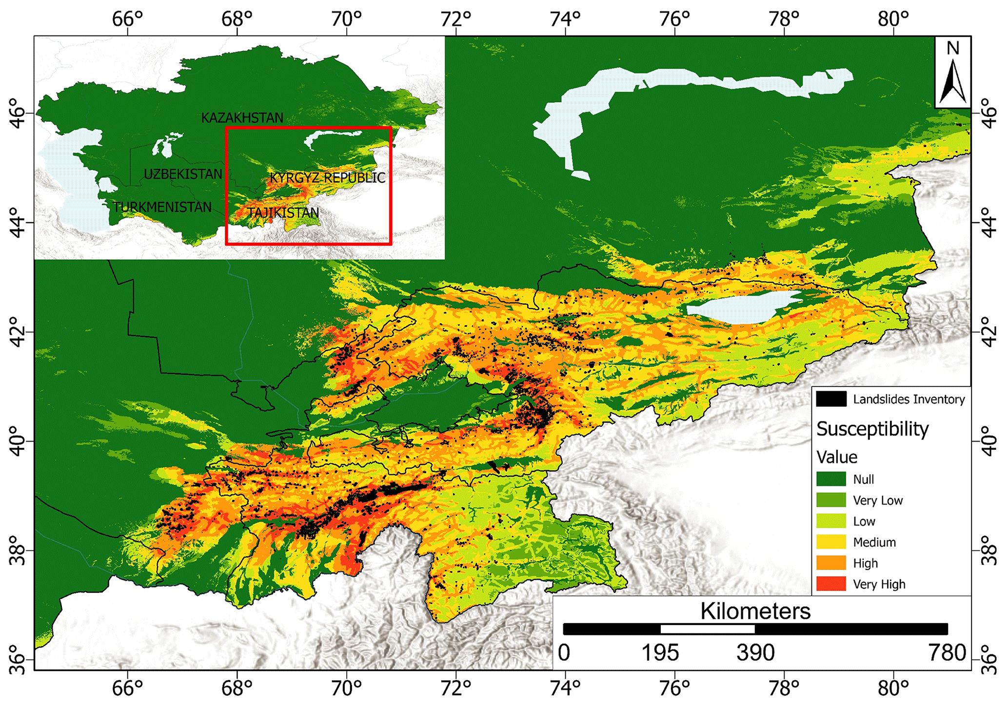The landslide susceptibility map of Rosi et al. (2023) for a part of Central Asia.