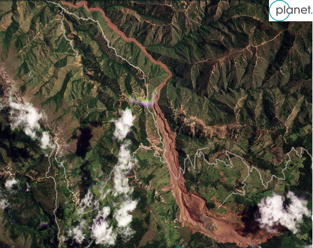 The El Molino landslide before the breach of the lake, as captured on 18 May 2023.