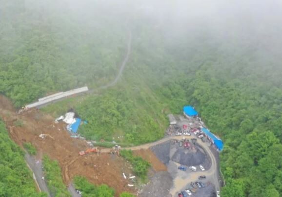 The lower part of the 4 June 2023 landslide at Yongsheng Township in Sichuan Province, China.