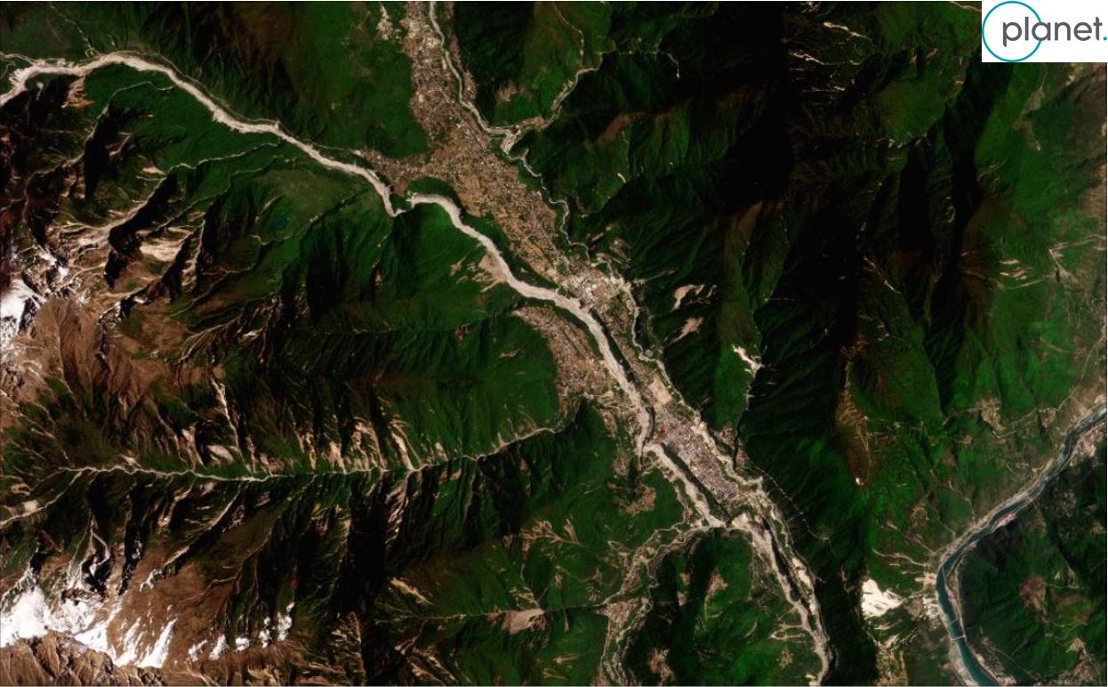 Planet satellite image of Moxi in Sichuan, China, collected after the Luding earthquake.
