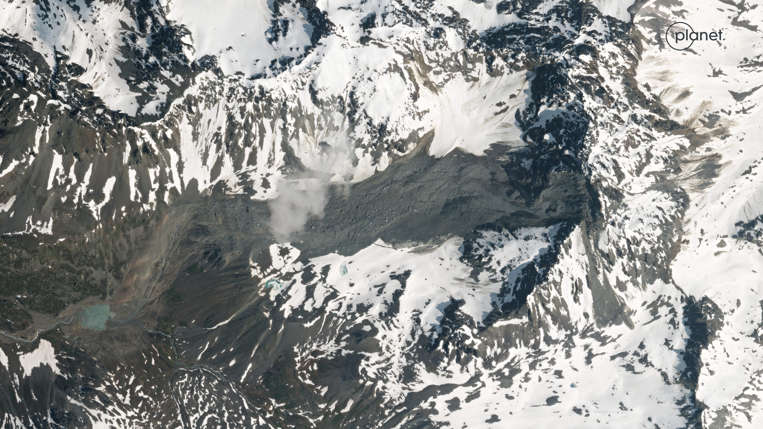 Orthorectified Planet SkySat image of the 11 June 2023 Flüchthorn rock avalanche in Austria. 