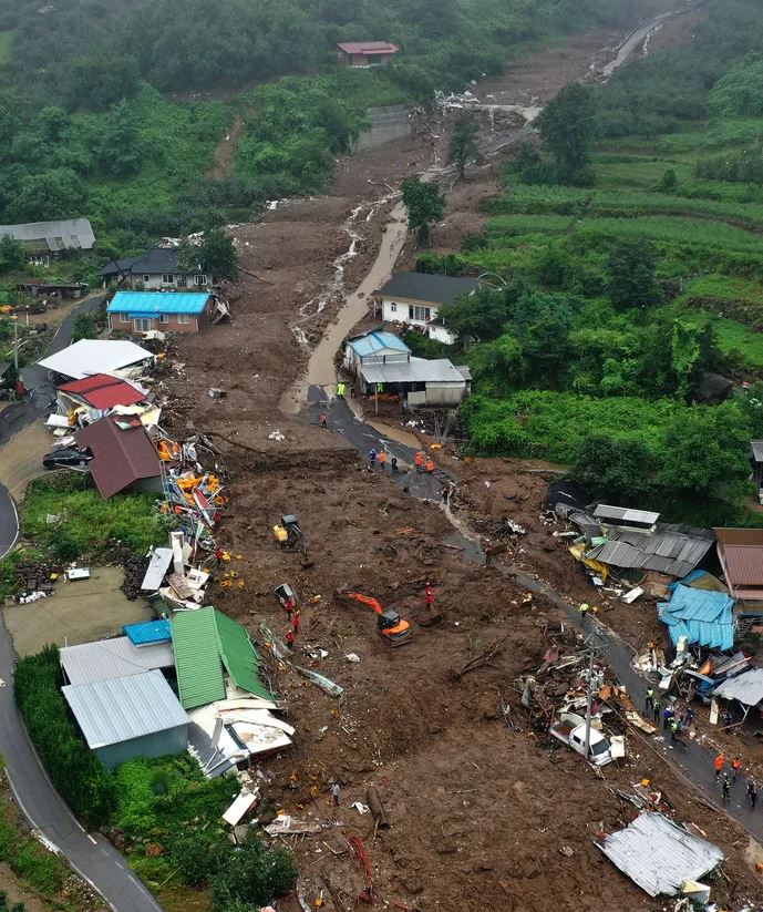 A landslide in Yecheon County, North Gyeongsang, South Korea.