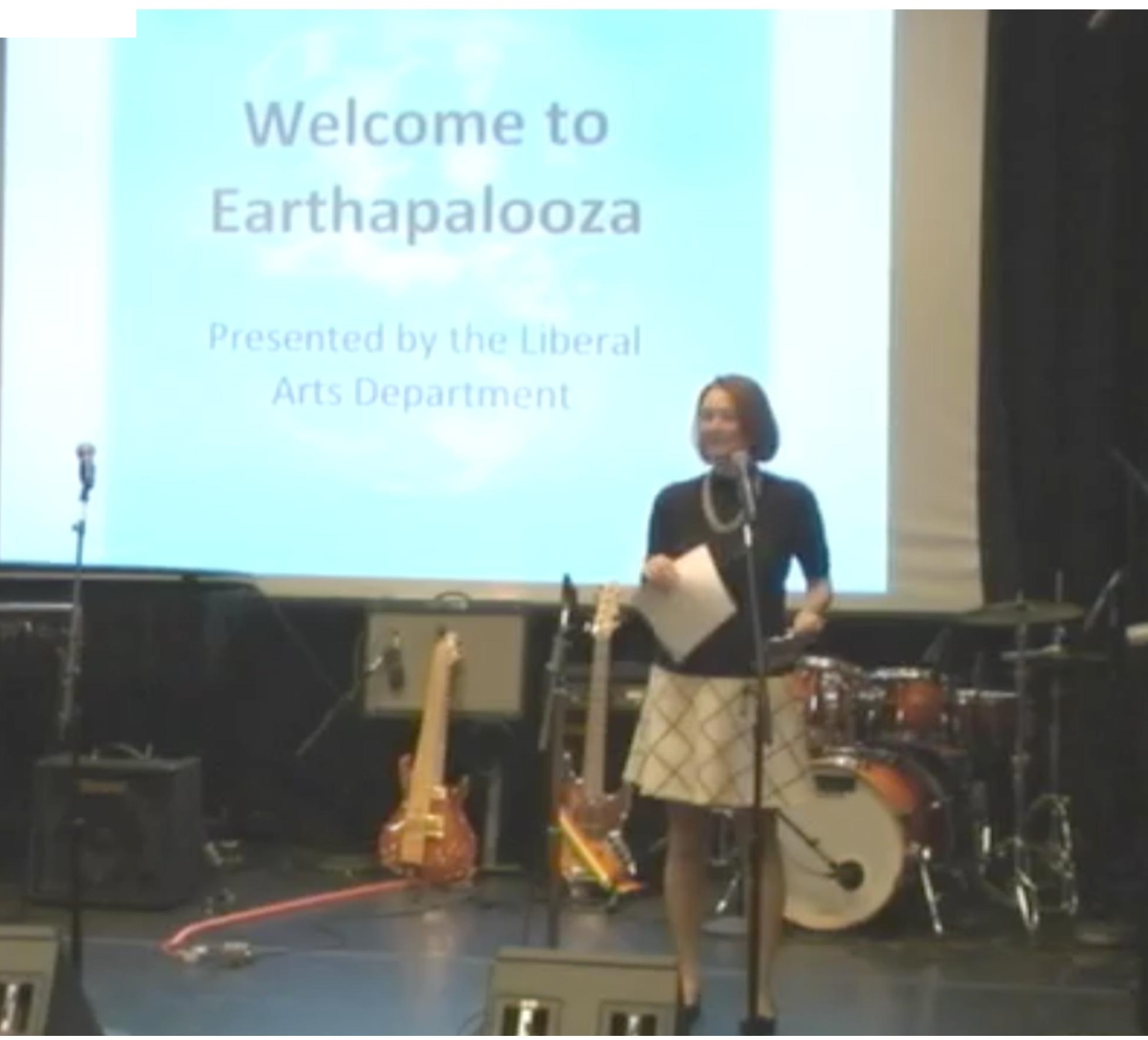 Jenn Beauregard introduces a performance at ‘Earthapalooza 2015,’ Berklee’s first Earth Day celebration. 