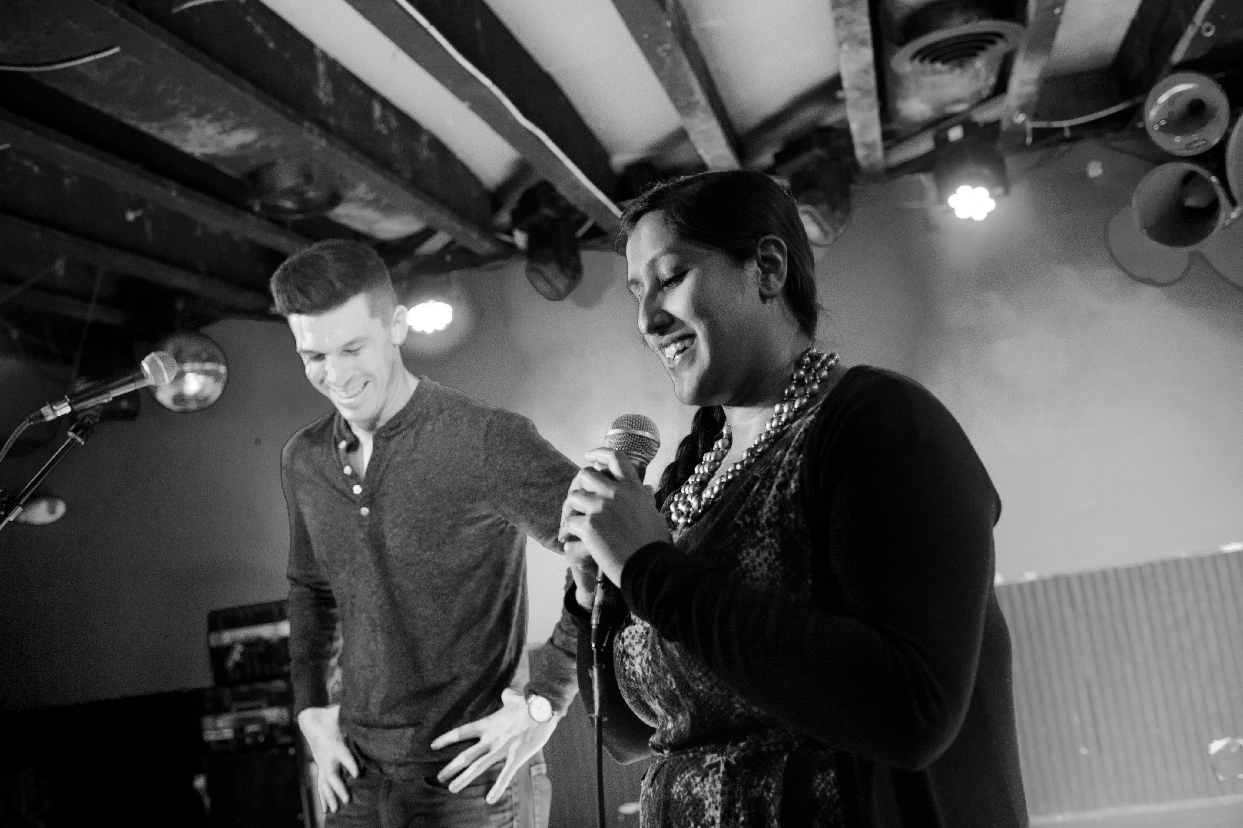 Me & co-host Farah Ahmad at The Story Collider last month in DC.