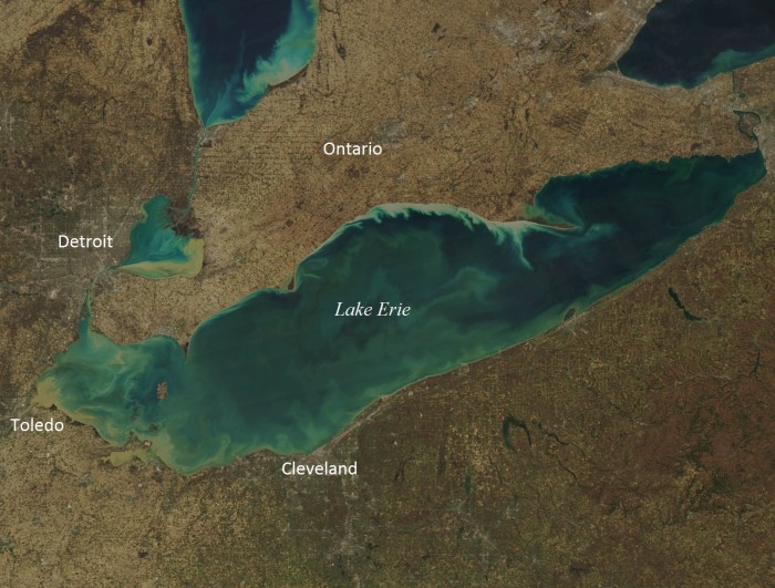 MODIS satellite image of Lake Erie, April 15, 2016. 