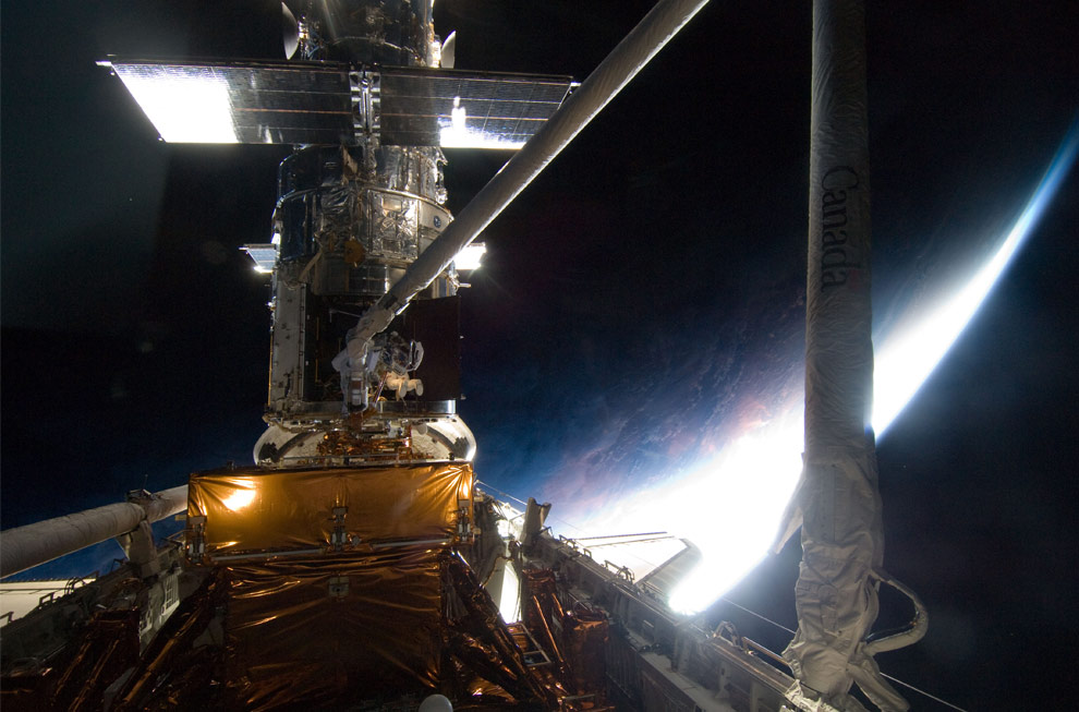 Hubble at orbital sunrise