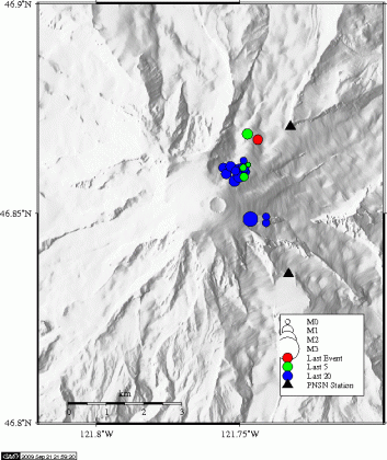 Recent quake map around Mount Ranier in Washington.