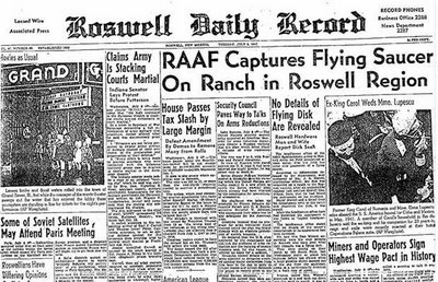 The Famous newspaper headline. Actually it was correct. They did capture flying discs. The same ones they launched with the weather balloon!