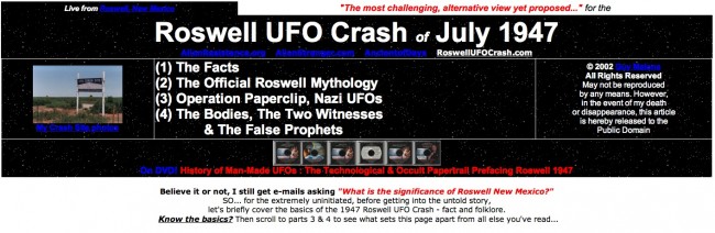 There are dozens of sites like this claiming Roswell in New Mexico was the site of an alien flying saucer crash.
