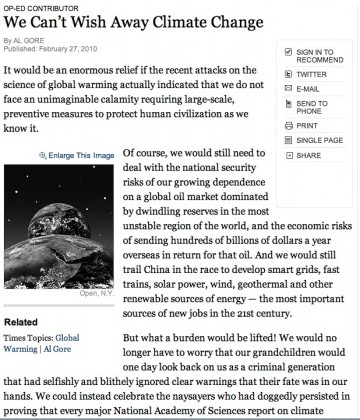 Click image to read the NYT Op ed. by vice President Al Gore.