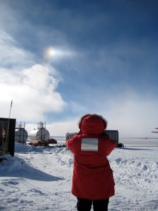 Ice crystals in the air produce a beautiful sky at the South Pole. It's unlike anything I have ever seen. Ann Posegate's image.