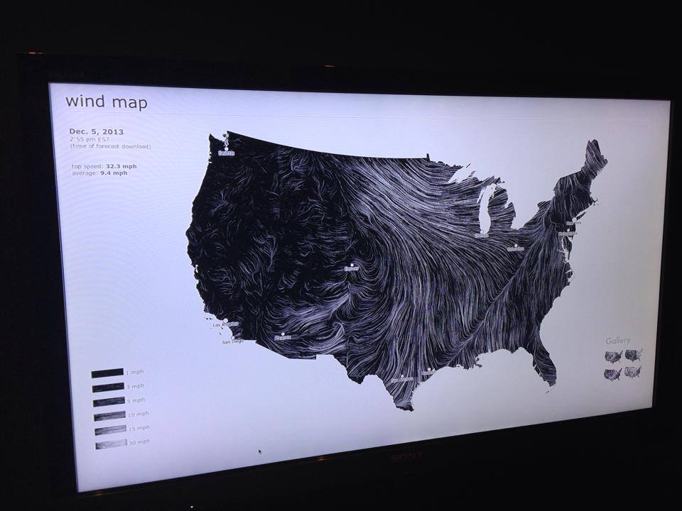 Wind Map using real time data at the Metropolitan Museum of Art In Manhattan.