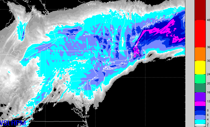 Vortex Model run at WSI Corp. shows snow from Maryaland to Maine. This model tends to have a good track record with snow accumulations. It looks basically correct from my perspective.