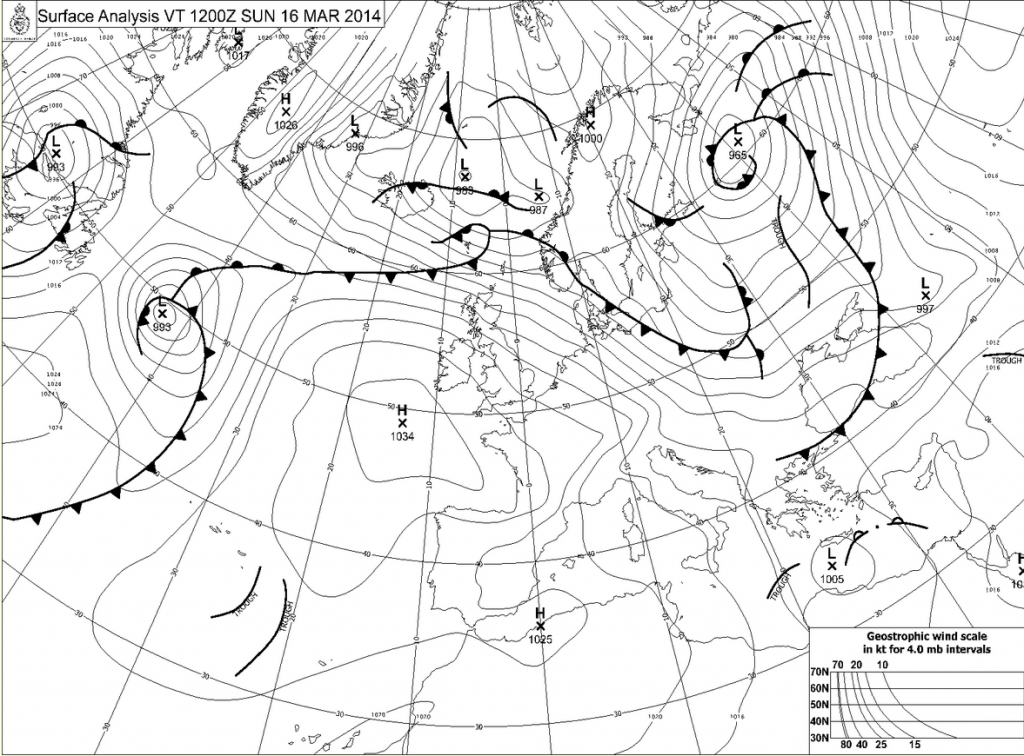 Map frpm the UK Met office this morning showing a large high pressure ridge over France. Click for much larger version.