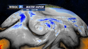 Water vapor imagery shows the latest storm that moved into California Friday night and brought some relief from the unprecedented drought.