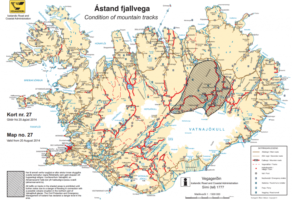 The evacuation zone in iceland is in the shaded area.