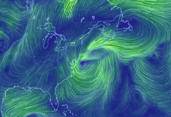 The wind field around today's coastal low off the Mid-Atlantic Coast. From HERE.