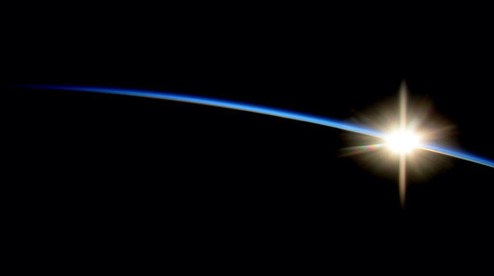 See than thin blue line? That is our atmosphere. Put a dime flat against a classroom globe, and you will see how very thin the layer of air that protects us from the intense cold and harsh radiation of space really is. From @astro_reid on the ISS this week.