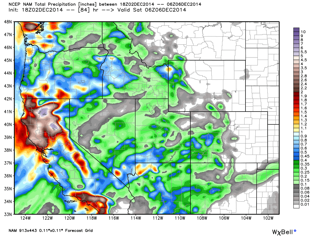 NAM model- ctsy. Wx Bell. This is total liquid precip.