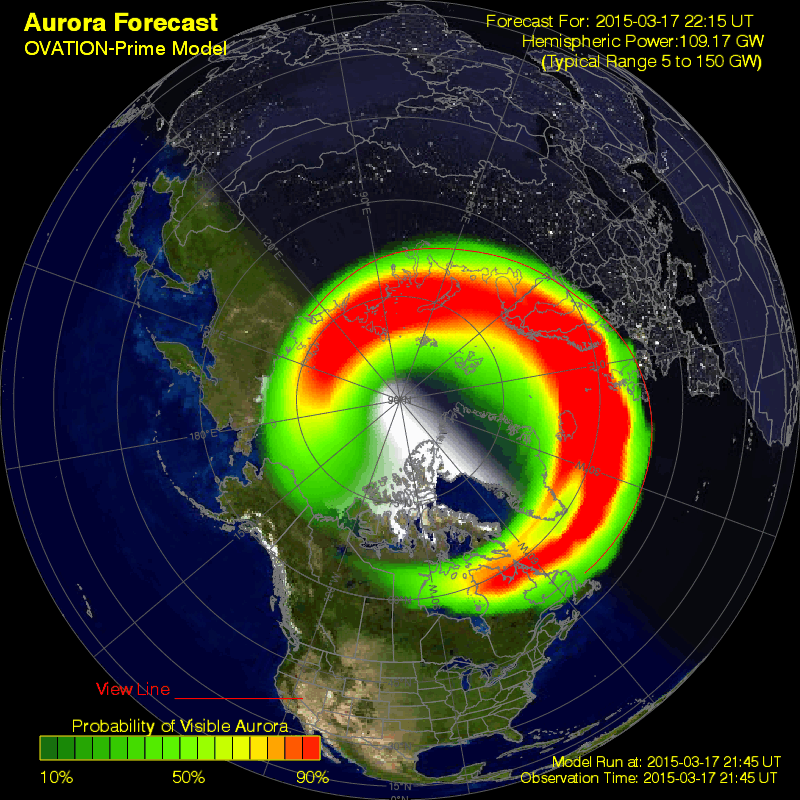 Current location of the Aurora Borealis. from NOAA Space Weather Prediction Center.