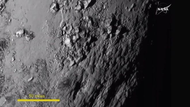 From New Horizons today. 3500 meter mountains on Pluto!
