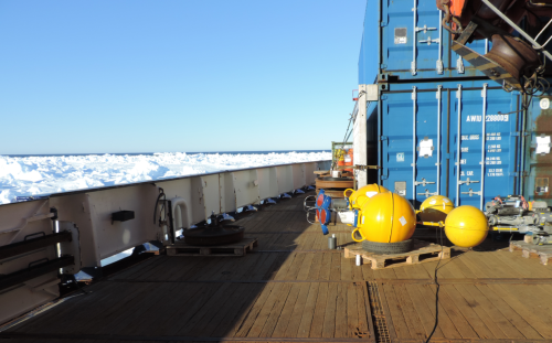 wo ocean sensor packages ready for deployment near Isle de France, Greenland 10 June 2014.