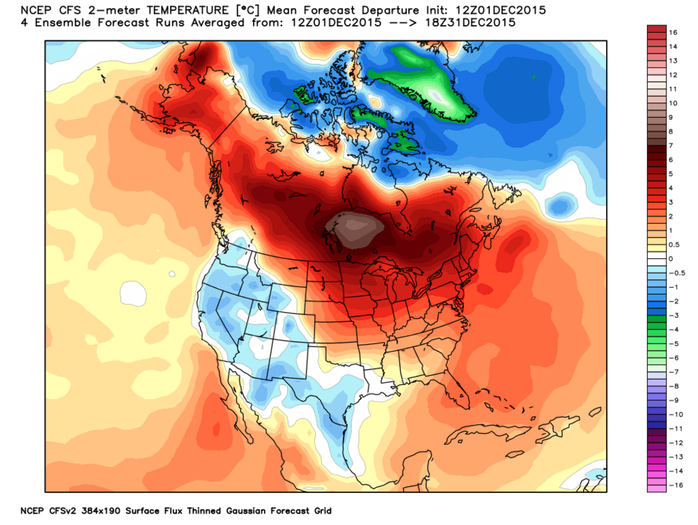 NPAA CFS temp. anomaly for Dec. Image from Wx Bell.