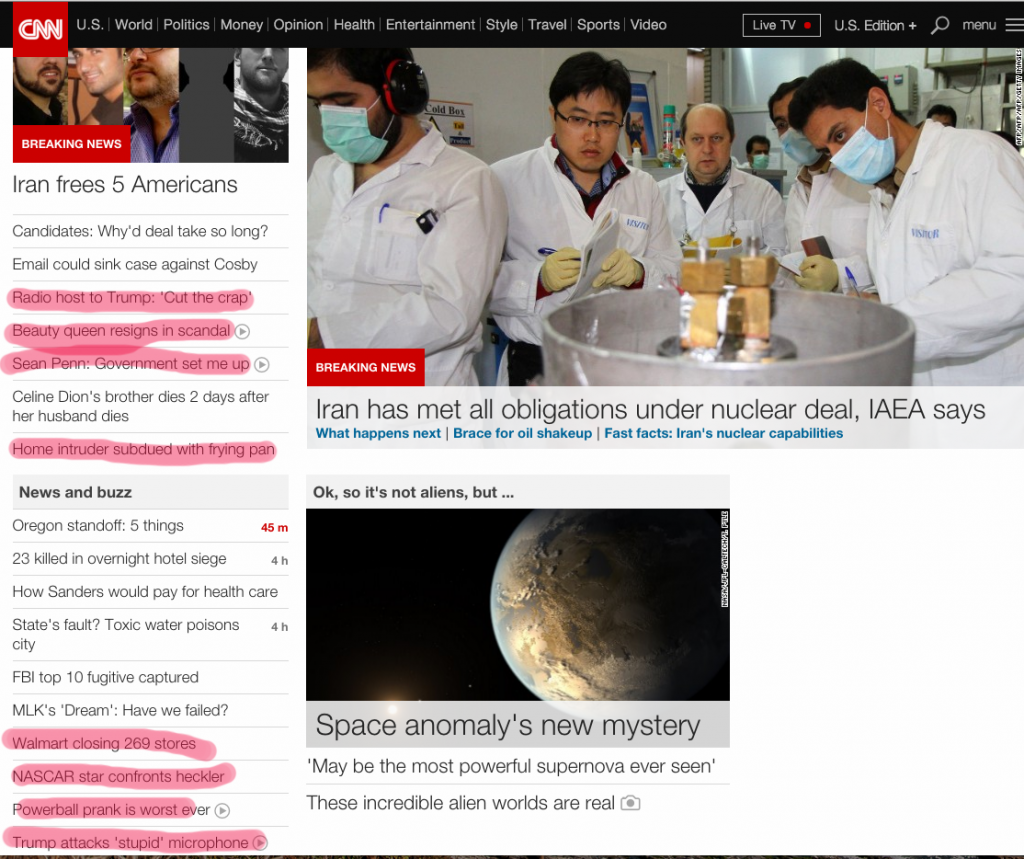 Less important stories that CNN could replace with the news of the Jason 3 launch tomorrow.