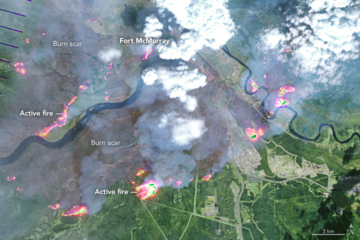 Landsat image of Ft. McMurray wildfire courtesy NASA.